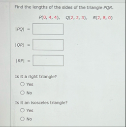 Find the lengths of the sides of the triangle P Q
