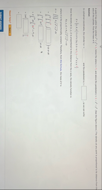 axis of the cylinder. Find the mass of E .