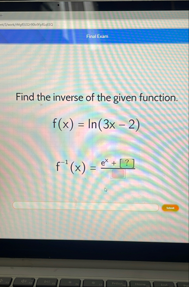 Find the inverse of the given function. f ( x ) =