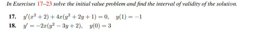 I n Exercises 1 7 - 2 3 solve the initial value