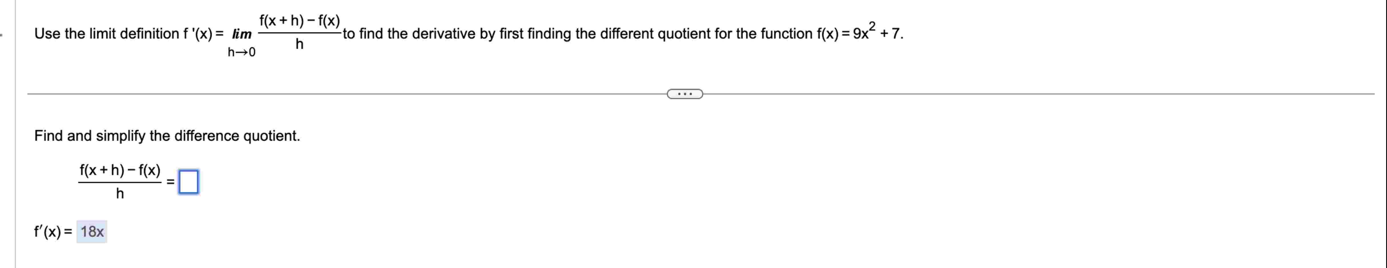 Use the l i m i t definition f ' ( x ) = lim h 0