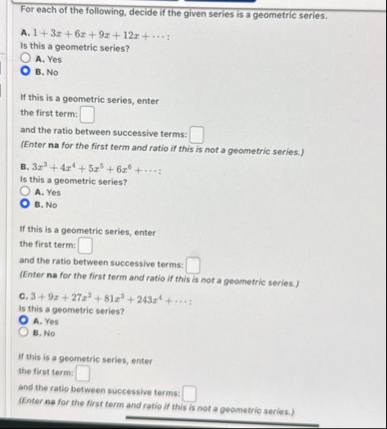 For each of the following, decide if the given