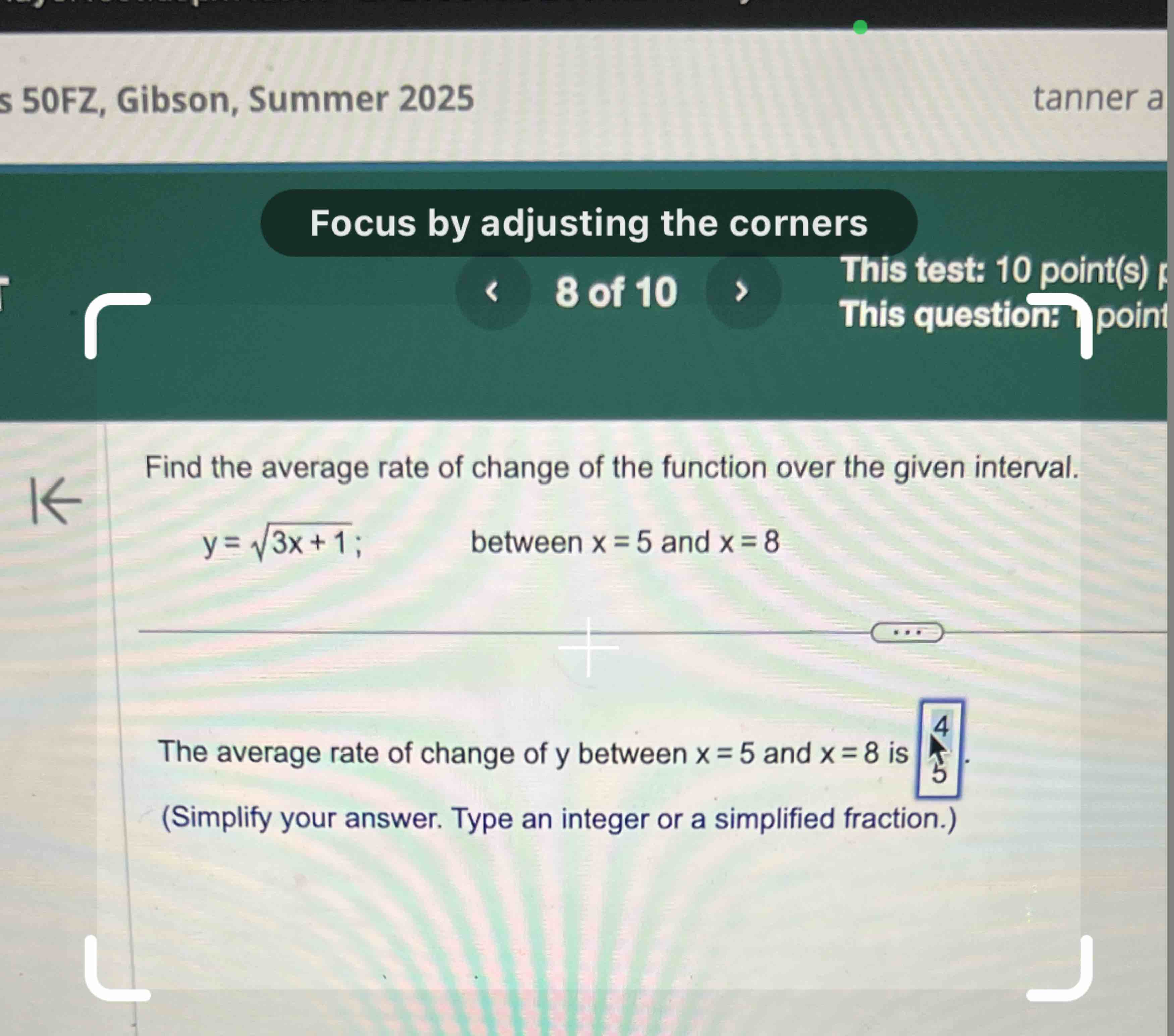 Find the average rate o f change o f the function