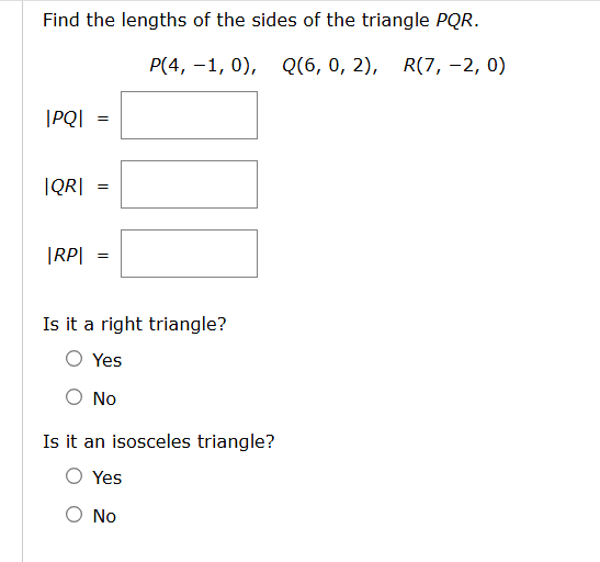 Find the lengths o f the sides o f the triangle P