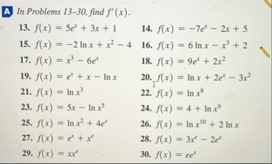 ( A ) In Problems 1 3 - 3 0 , find f ' ( x ) . 1