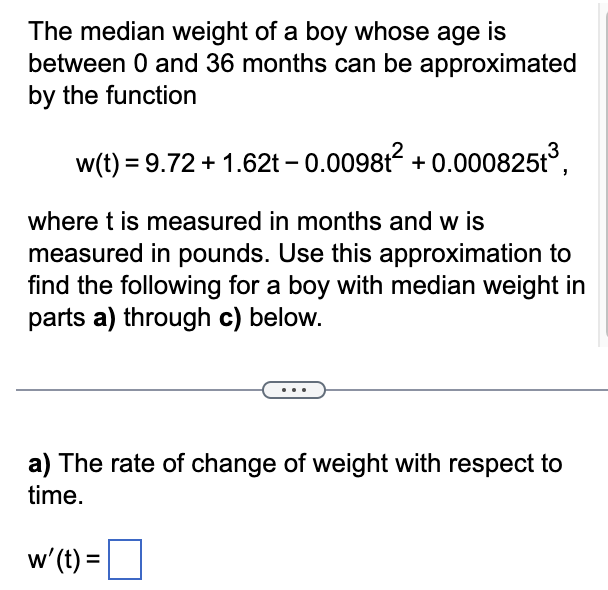 The median weight o f a boy whose age i s between
