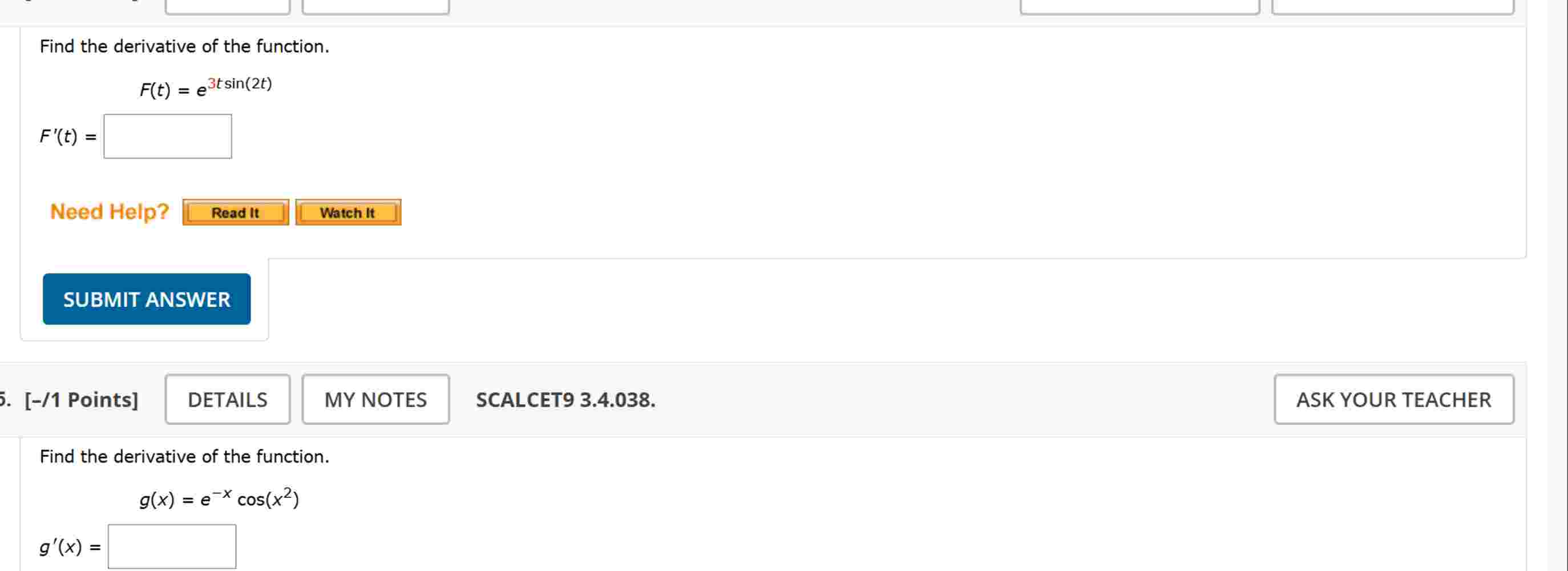 Find the derivative o f the function. , F ( t ) =