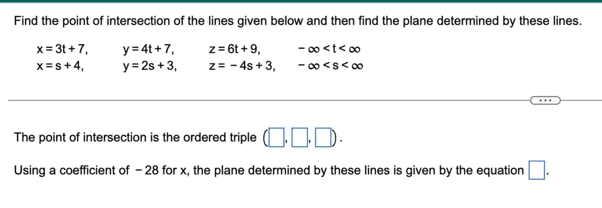Find the point o f intersection o f the lines