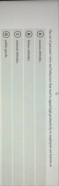 The set of personal views and behaviors that tend