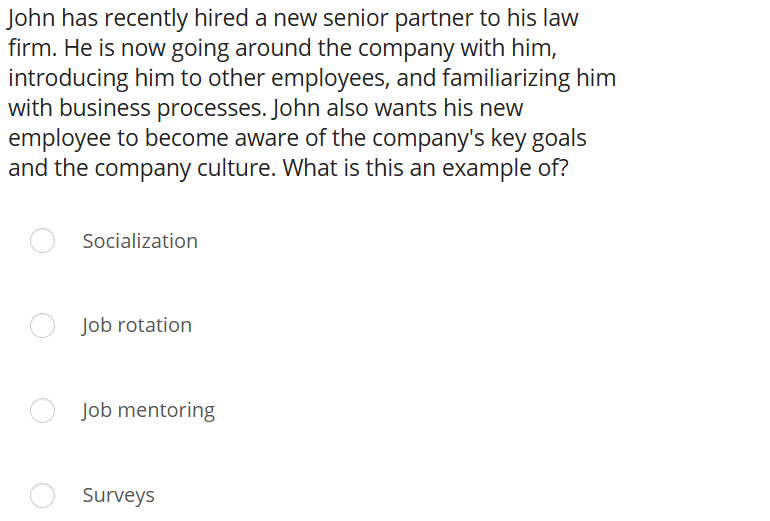 John has recently hired a new senior partner to