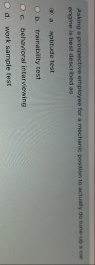 Asking a prospective employee for a mechanic