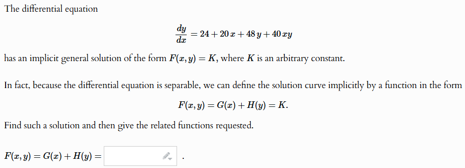 The differential equation d y d x = 2 4 + 2 0 x +