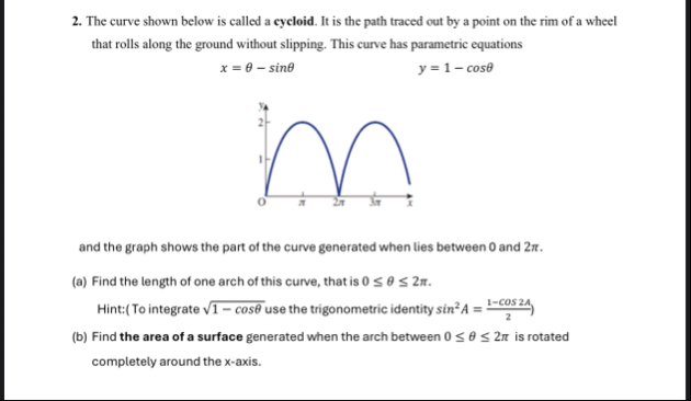 The curve shown below is called a cycloid. It is