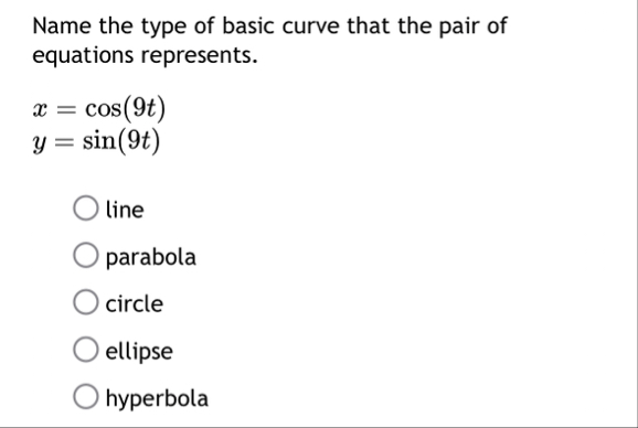 Name the type of basic curve that the pair of