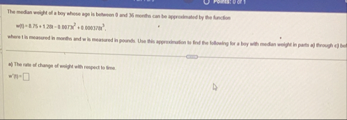 The median weight of a boy whose age is between 0