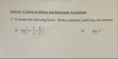Activity 4 Limits at Infinity and Horizontal