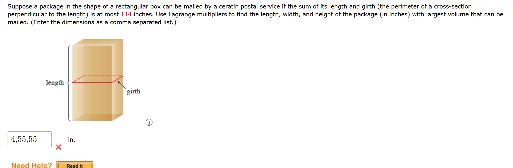 Suppose a package in the shape of a rectangular