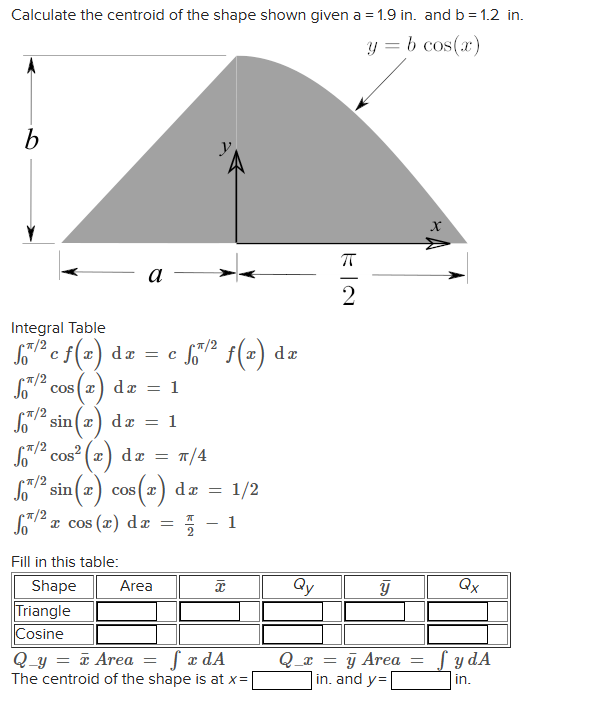 Calculate the centroid o f the shape shown given