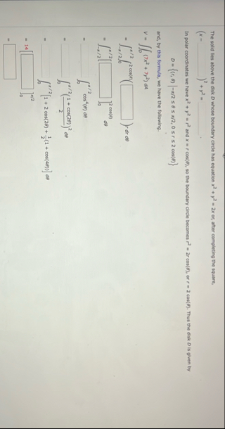The solid lies above the dik D whose boundary