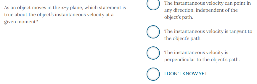 The instantaneous velocity can point in any