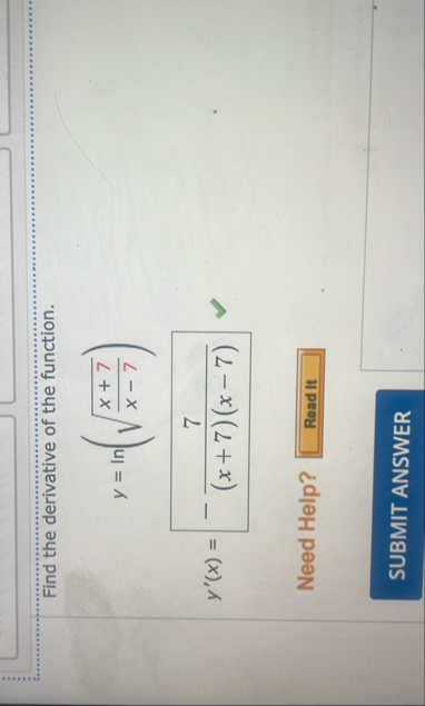 Find the derivative of the function. ) = ( l n (