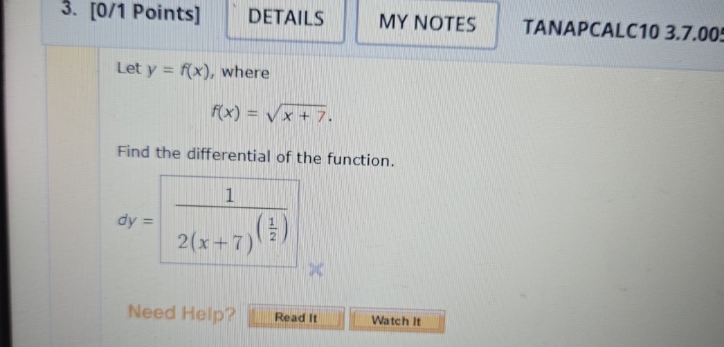 [ 0 / 1 Points ] TANAPCALC 1 0 3 . 7 . 0 0 Let y