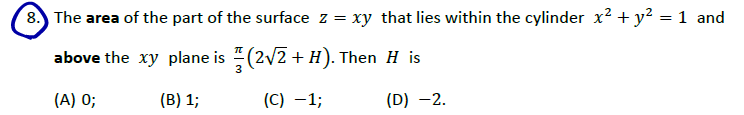 The area o f the part o f the surface z = x y