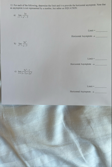 For each of the following, determine the limit