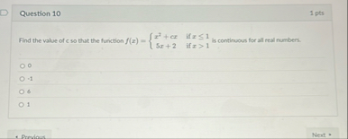 Question 1 0 1 pts Find the value of cso that the