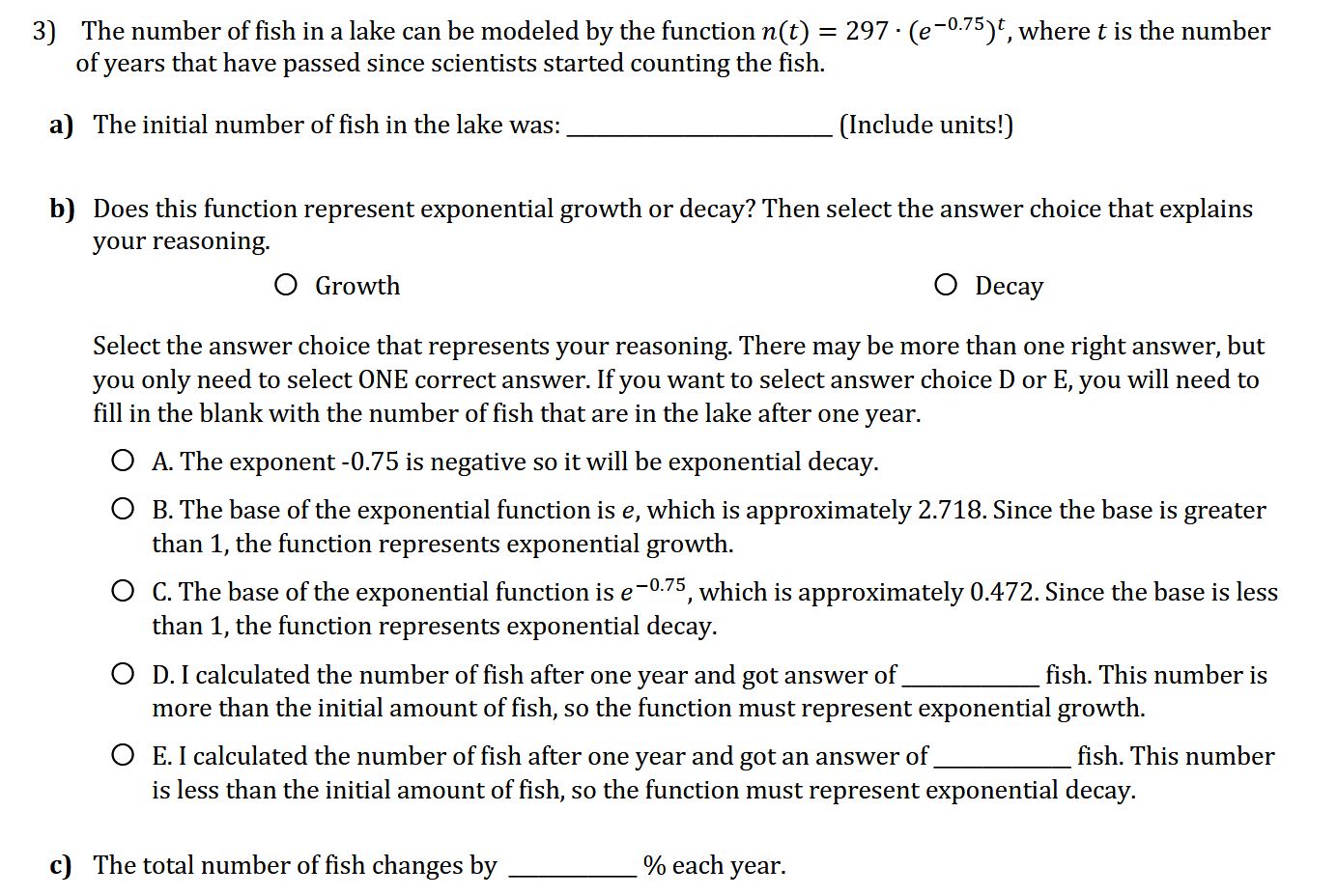 The number o f fish i n a lake can b e modeled b