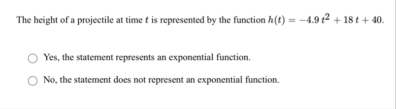 The height of a projectile at time t is