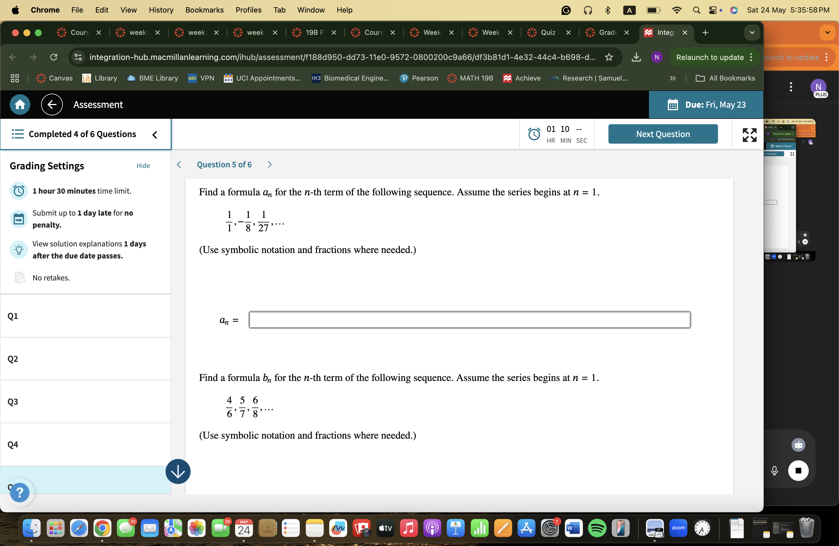 Question 5 o f 6 Find a formula a n for the n - t