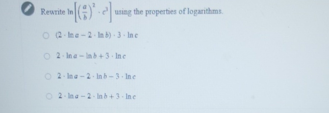 Rewrite l n [ ( a b ) 2 * c 3 ] using the