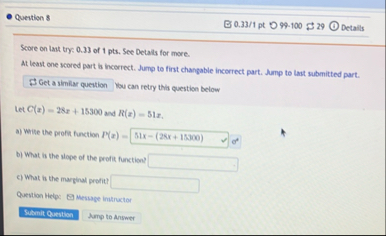 Question 8 0 . 3 3 1 p t 9 9 . 1 0 0 2 9 Details