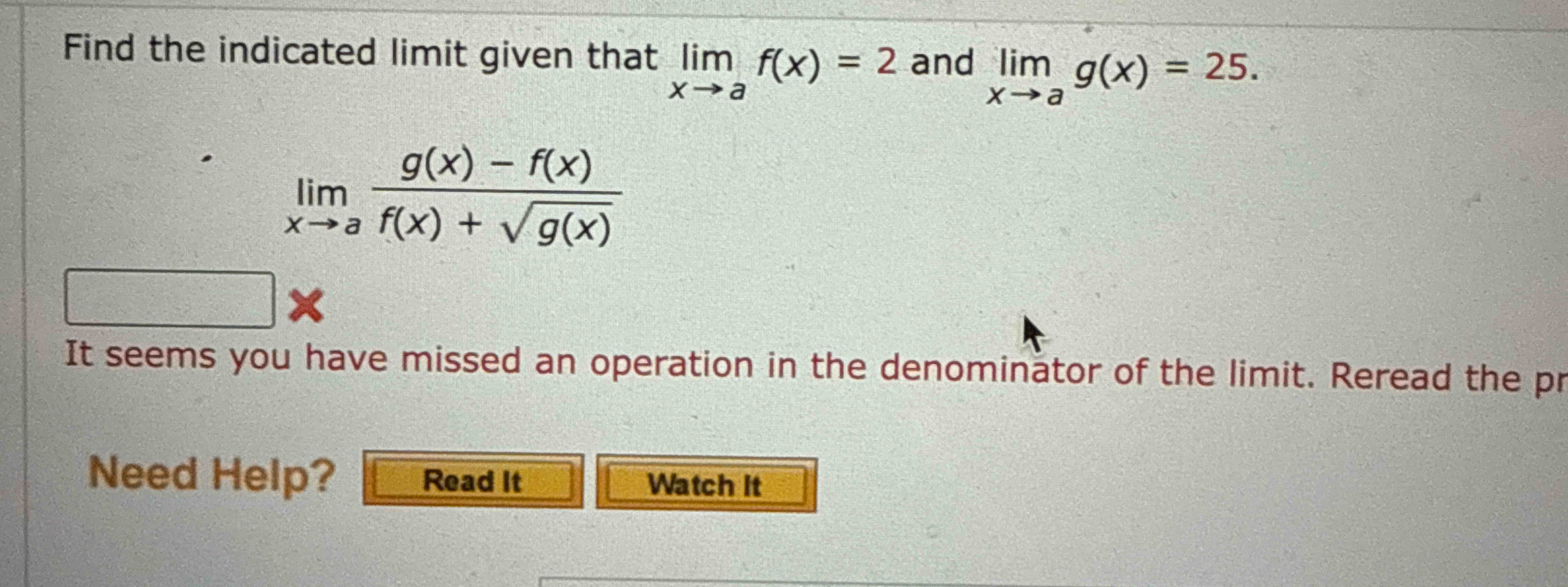 Find the indicated l i m i t given that lim x a f