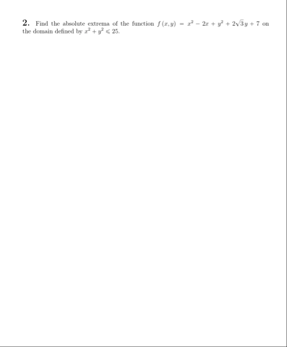Find the absolute extrema of the function f ( x ,