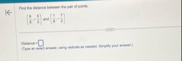 Find the distance between Fie pair of points. ( 9