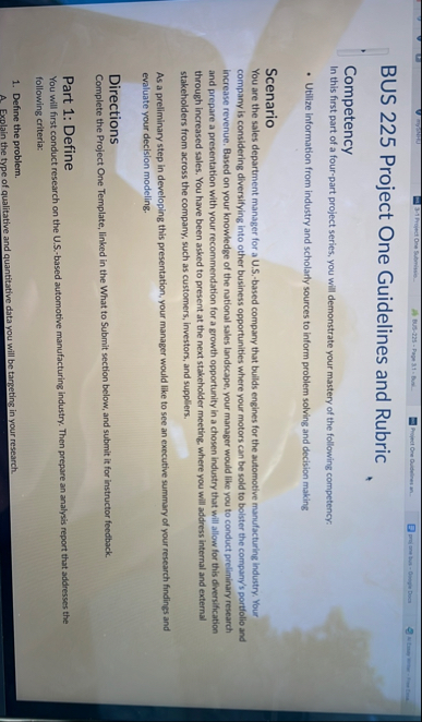 BUS 2 2 5 Project One Guidelines and Rubric