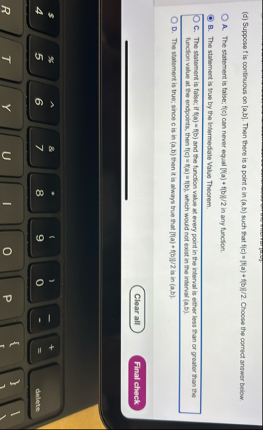 ( d ) Suppose f is continuous on a , b . Then