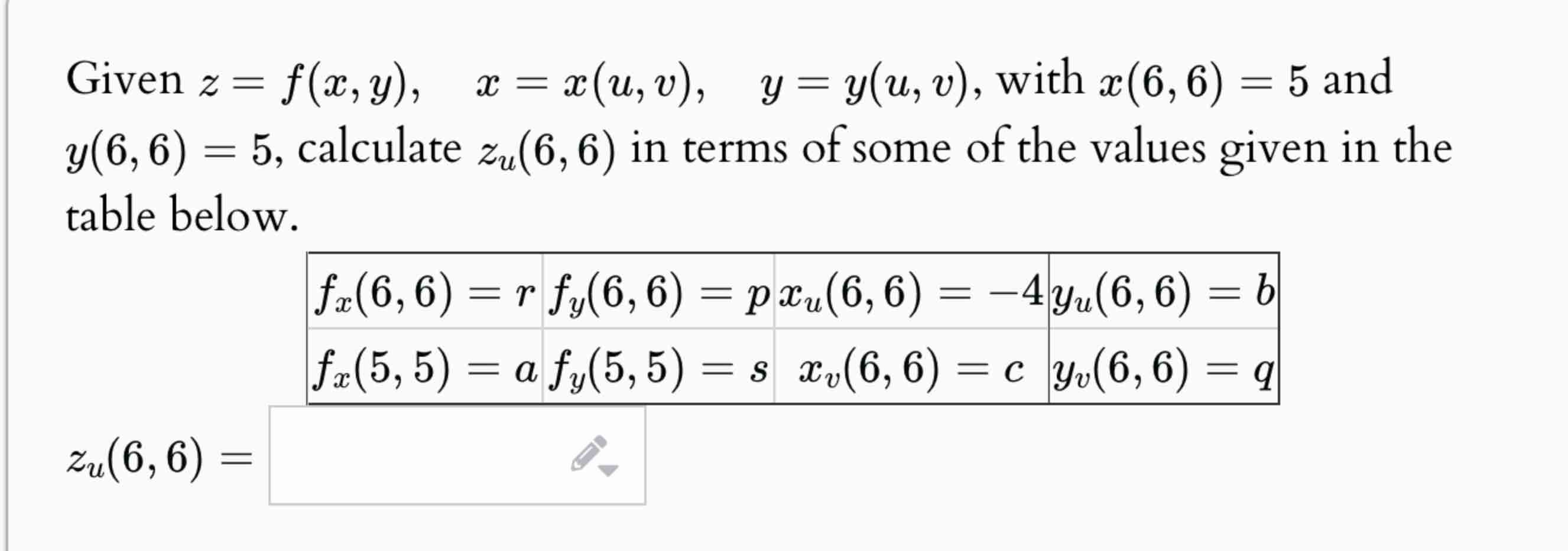 Given z = f ( x , y ) , x = x ( u , v ) , y = y (