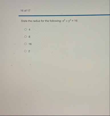 1 6 o f 1 7 State the radius for the following: x
