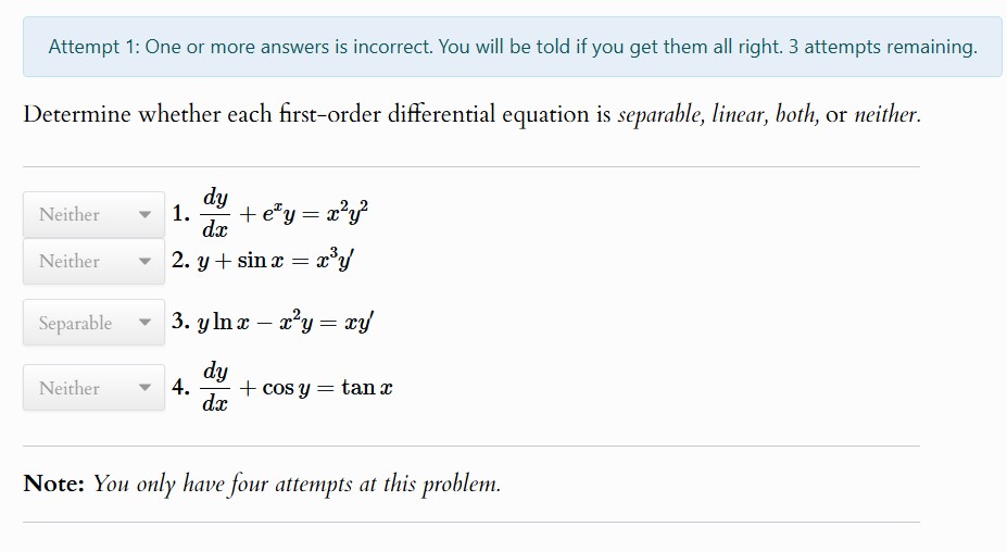 Attempt 1 : One o r more answers i s incorrect.