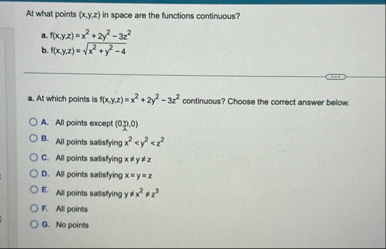 At what points ( x , y , z ) in space are the