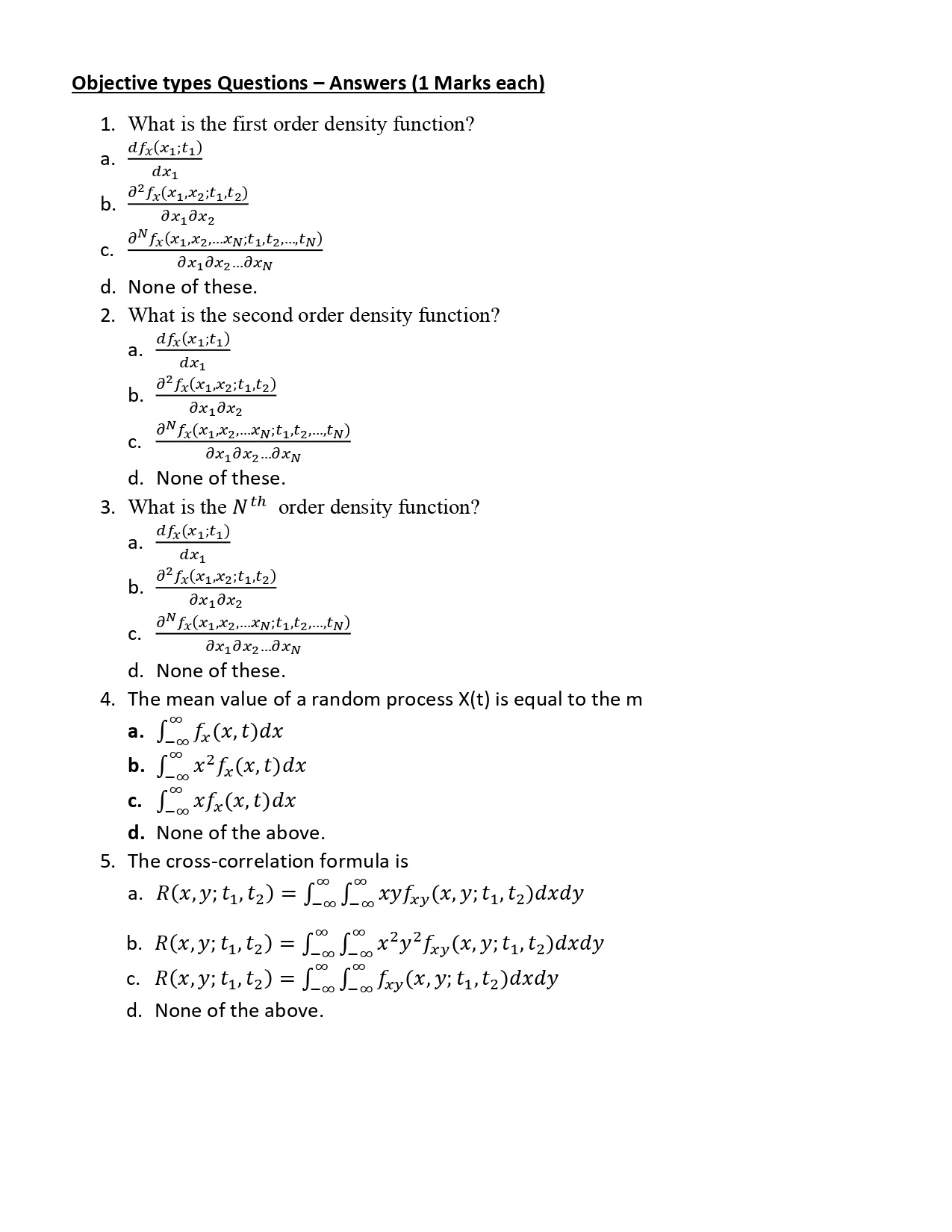 Objective types Questions - Answers ( 1 Marks