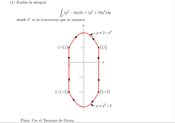 ( 1 ) Eval e la integral C ( y 2 - 6 y ) d x ( y