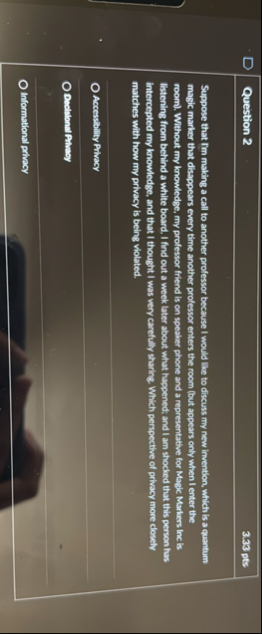 Question 2 3 . 3 3 pts Suppose that Im making a