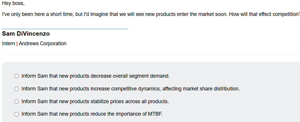Inform Sam that new products decrease overall