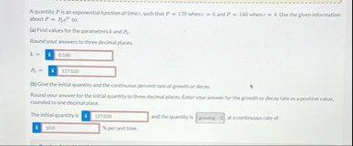 A quantity P is an exponential functionst timer,