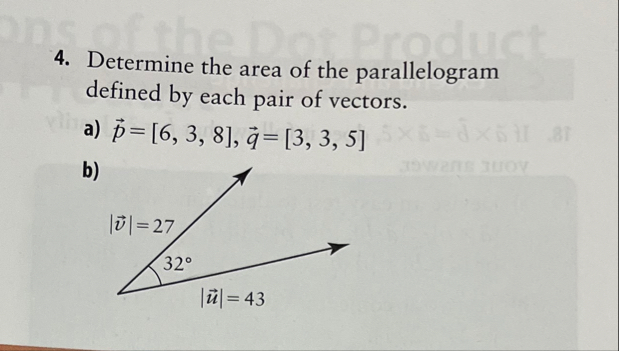 Determine the area of the parallelogram defined