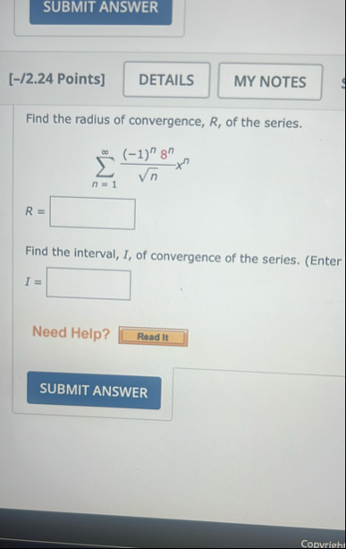 [ - / 2 . 2 4 Points ] Find the radius of
